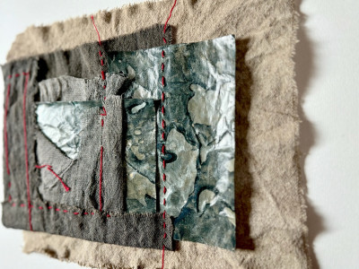 Bounded by a Red Thread I (detail), 2025, Mixed Media, 28 × 38 cm